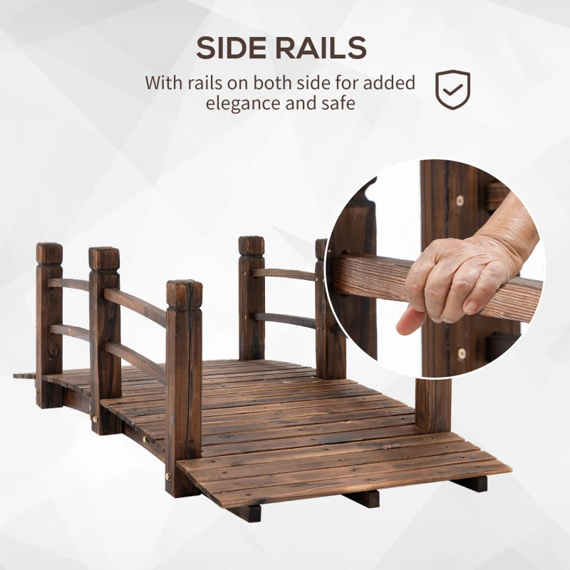 (1.5) - Wooden Garden Bridge with Stained Finish and Safety Railings