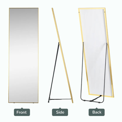 Ultra Slim Bezel Wide Full Length Mirror - Freestanding or Wall Mounted - Gold Tone Bezel