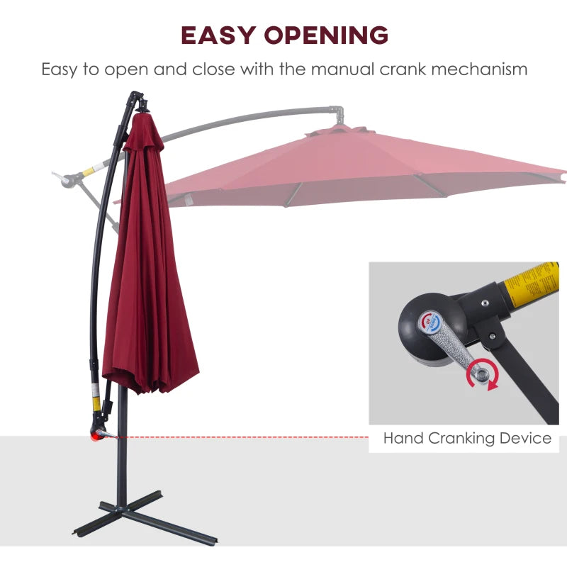 Cantilever Hanging Banana Parasol Umbrella - Wine Red