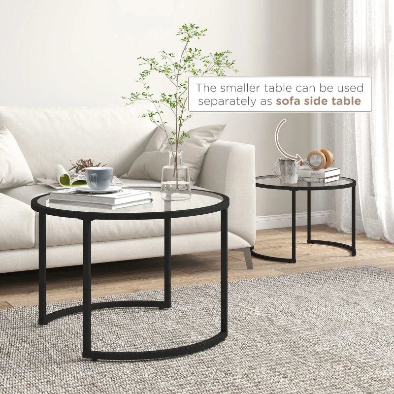 Eclipse Design - 2-Piece Tempered Glass Nesting Coffee Table with Missing Moon Style Frame Base