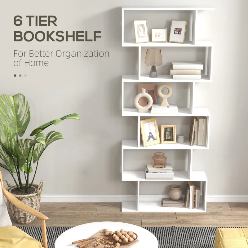 Wooden S Shape Storage Shelf / Bookcase Shelving - White