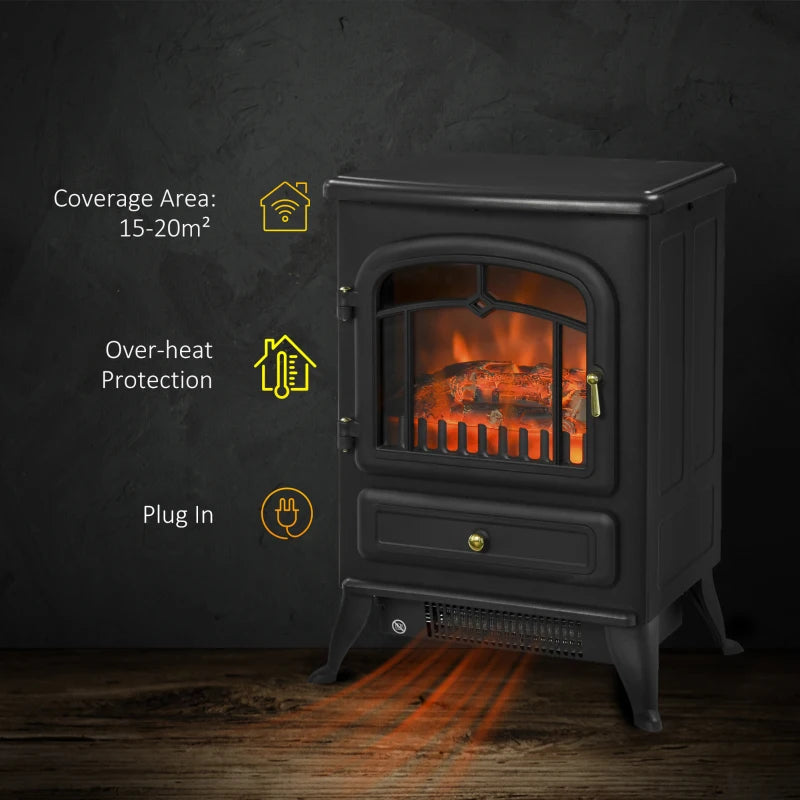 Freestanding Electric Fire Place / Log Wood Burning Effect / Indoor Heater - Black