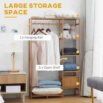 Bamboo Coat Rack with Clothes Hanger Storage and 6-Tier Shoe Shelving