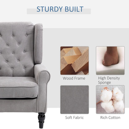 Retro Wingback Tufted Button Accent Armchair with Soft Cushioned Back & Seat - Cloud Grey