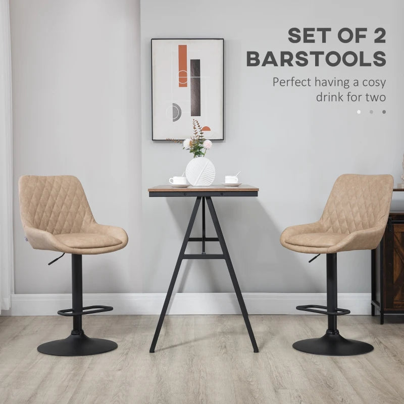 Adjustable Counter Height Retro Bar Stools / Dining Chairs with Footrest - Set of 2 - Light Khaki