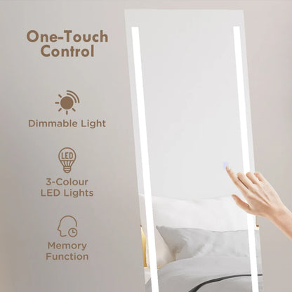 Freestanding or Wall Mounted - LED - Full Length Mirror with Touchscreen Colour Control Lighting