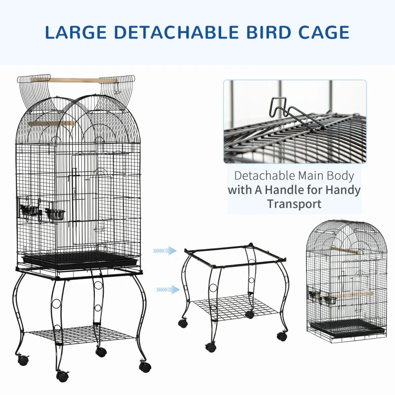 1.53m Bird Cage / Feeding Stand with Perches, Dropping Tray, Feeding Bowl and Underneath Storage