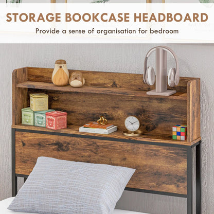 Single - Industrial Style Single Bed Frame with Storage Headboard and Underneath Storage