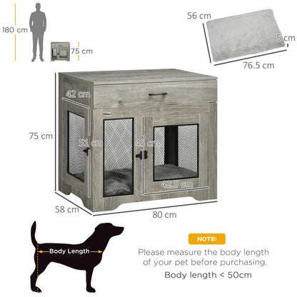 End Table Dog Crate with Pull Out Drawer and Top Table for Medium Dogs