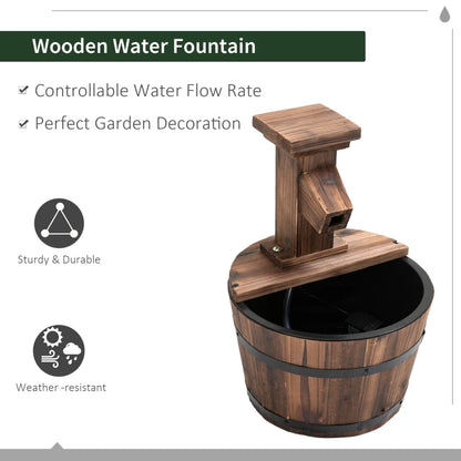 Wooden Half Barrel Water Fountain with Electric Pump