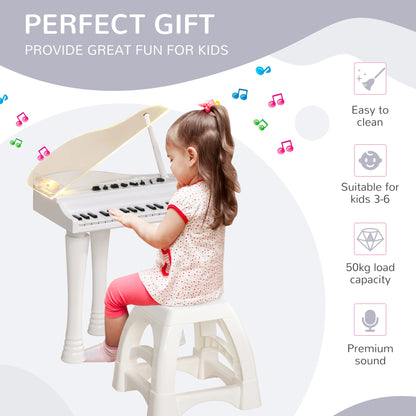 32 Key Kids Piano with See Through Lift Up Lid and Microphone - White