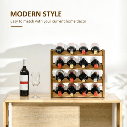 4-Tier - 16 Bottle Bamboo Tabletop Wine Rack / Display Shelf Organiser