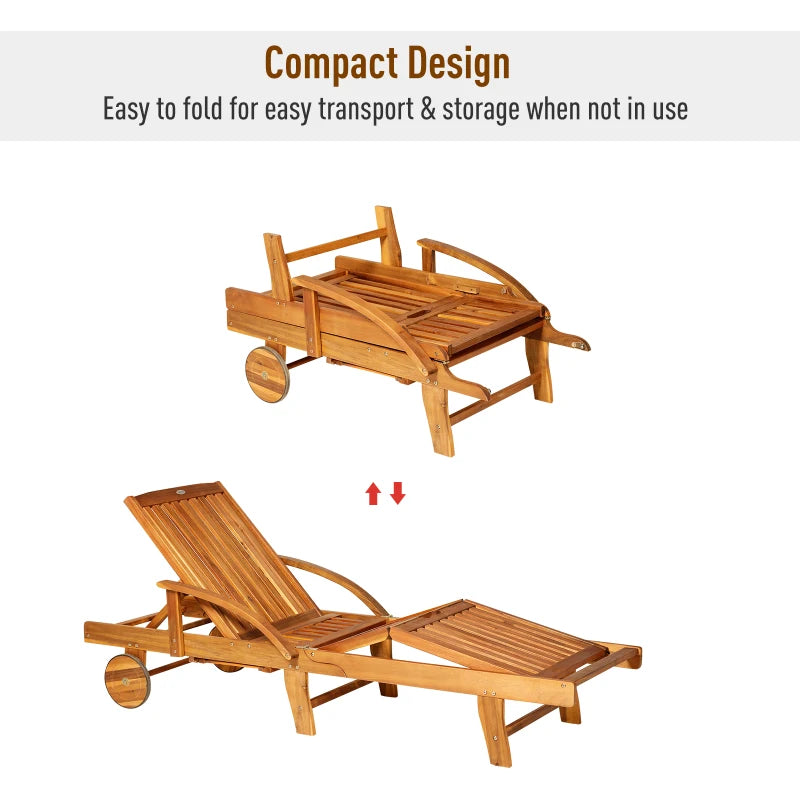 Wooden Sun Lounger with Adjustable Backrest and Ergonomic Leg Rest Setting