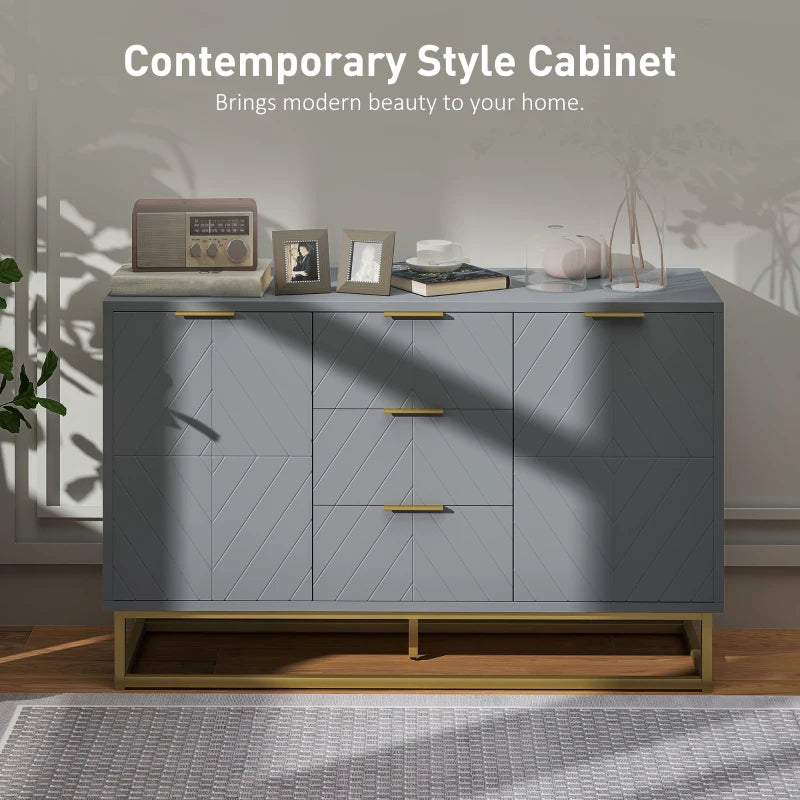 Modern Sideboard with 3-Drawers and Adjustable Shelves - Grey