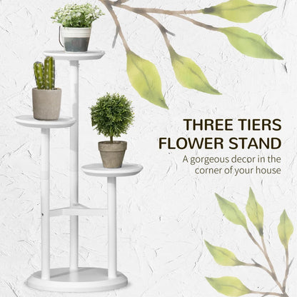 3-Tier - Multilevel Circular Plant Stand - Bamboo Display Stand Rack - White