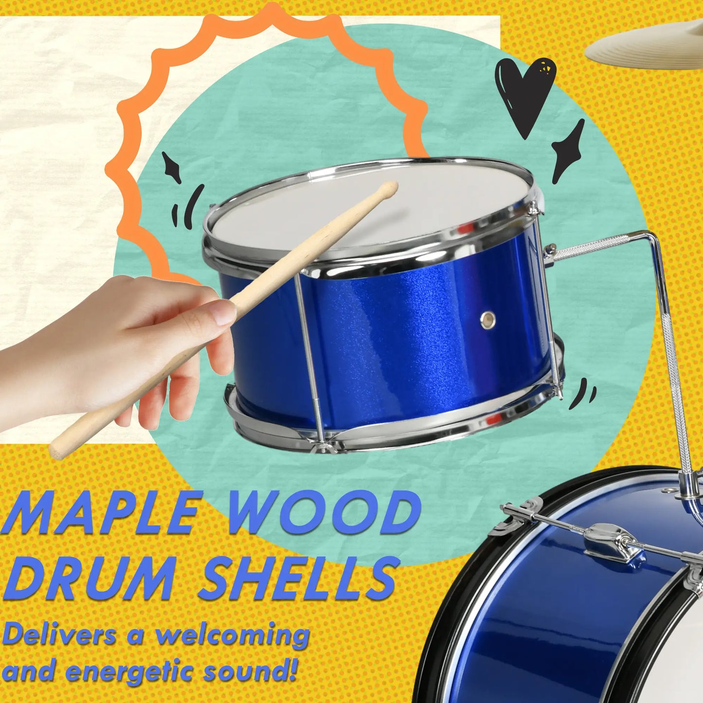 11 Piece Kids Drum Kit / Set with Stool and Drumsticks Included