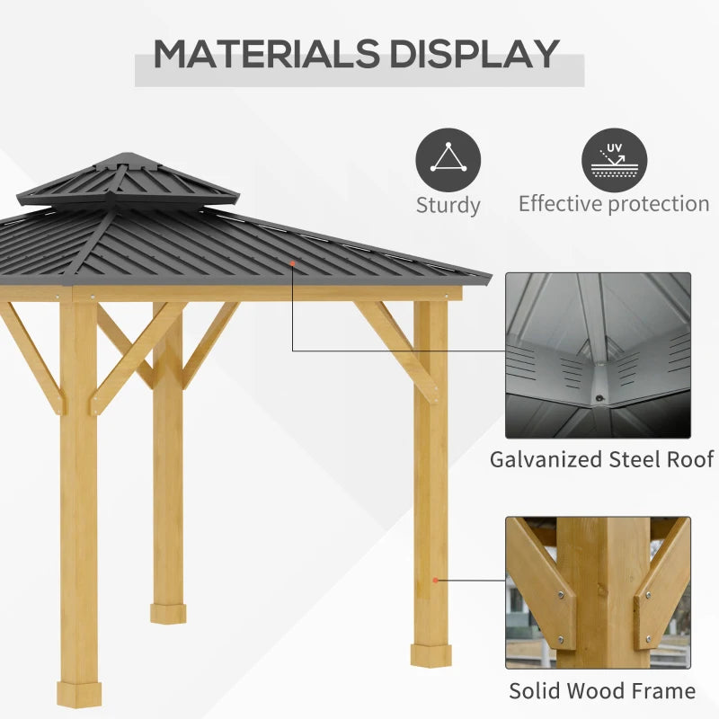 2-Tier Hardtop Roof - Solid Wood Gazebo Patio Shelter for Garden