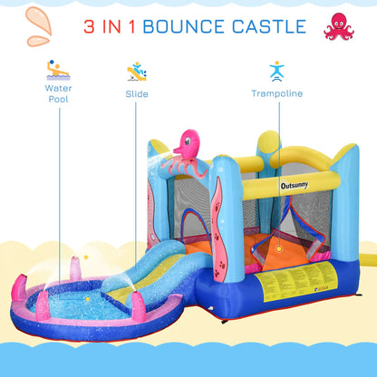 Octopus Design Bouncy Castle with Water Paddle Pool and Spraying Octopus