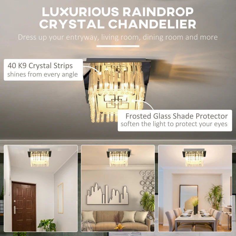 Modern Crystal Raindrop Square Chandelier with Square Inner Design