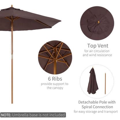 2.5m - Wooden Garden Parasol Outdoor Canopy Sun Shade for Patio - Brown