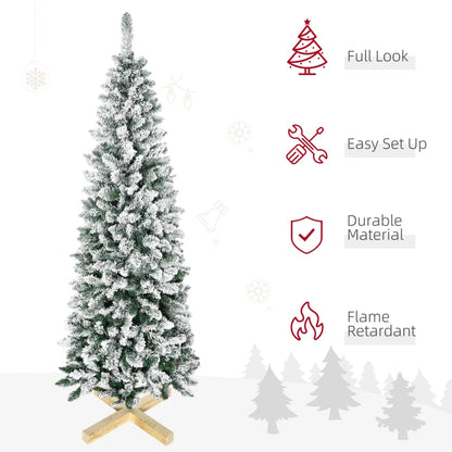 6ft - Slimline Snow Style Christmas Tree with Wooden Base Included