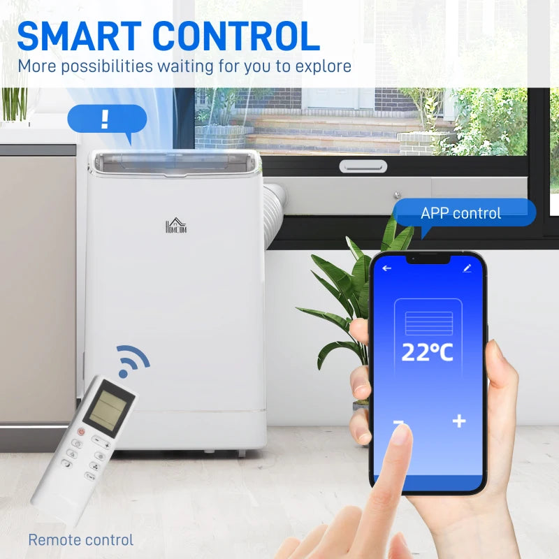 5-in-1 - Dual Hot and Cold - Portable 14,000 BTU - Smart Air Conditioner with Remote Control and Dehumidifier