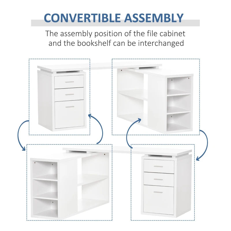 L-Shaped Corner Desk with Drawers & Open Style Shelving