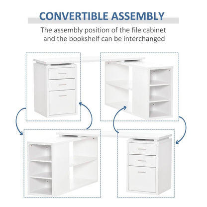 L-Shaped Corner Desk with Drawers & Open Style Shelving