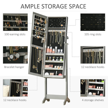 Freestanding Full Length Mirror / Lockable Jewellery Organiser Cabinet with Adjustable Angle & Stand