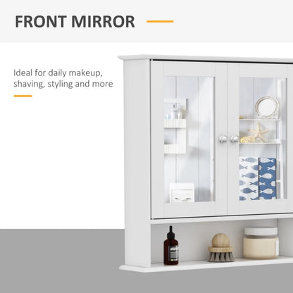 Wall Mounted Bathroom Cabinet Mirror Organiser with Cupboard Storage and Open Style Shelf