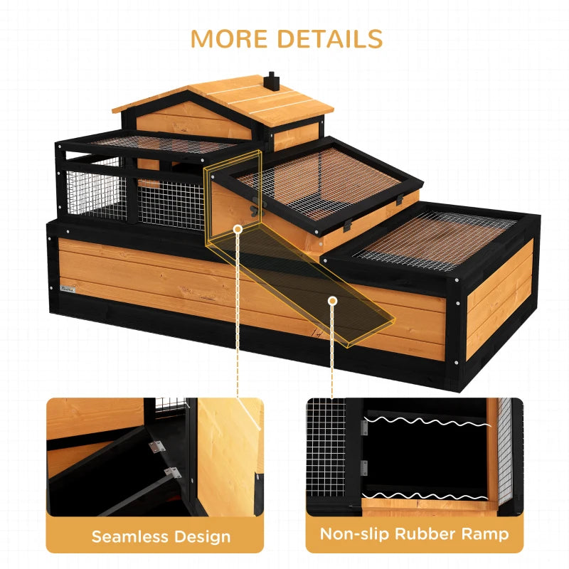 Wooden Tortoise House Style with Balcony, Tray and Roofing - Brown / Black