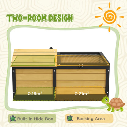 Wooden Tortoise House with Hide Den and Run - Wooden Style