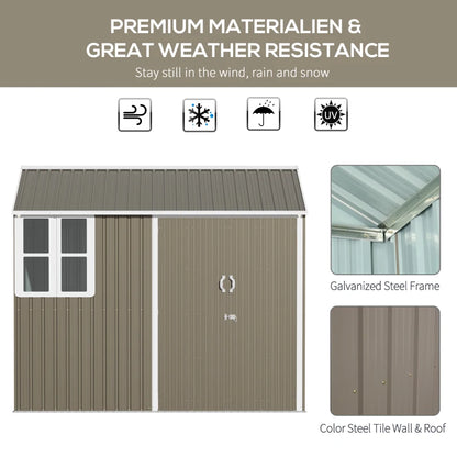 (8x6ft) Galvanised Steel Shed Storage / Tool Organiser with Double Doors and Air Vents