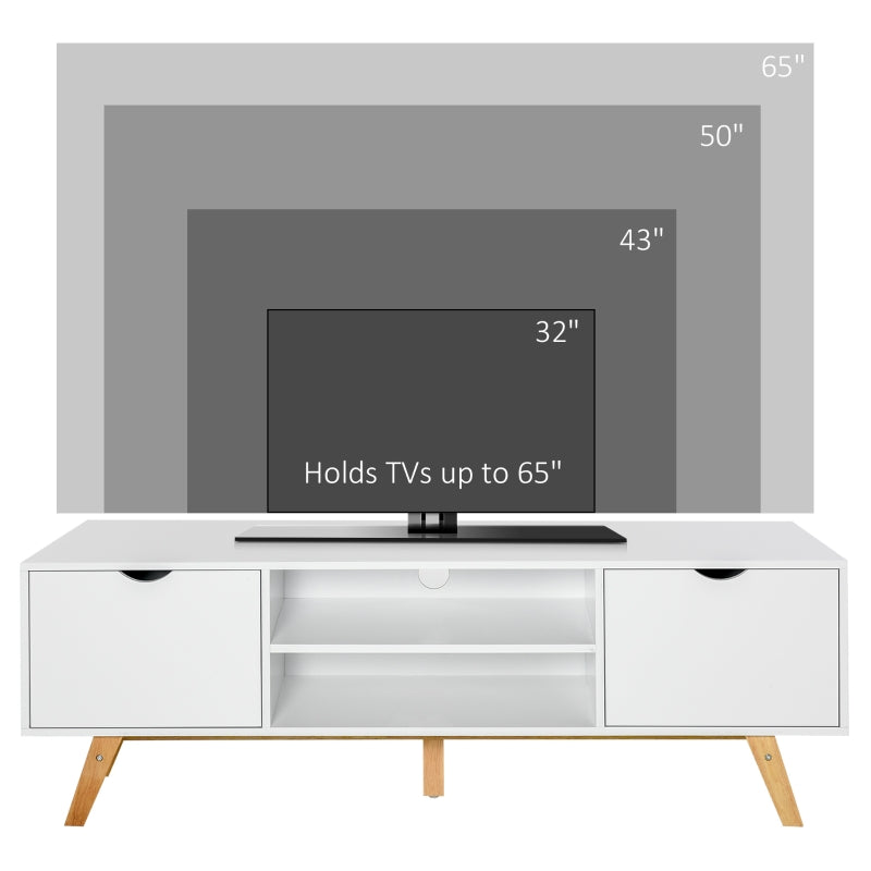 TV Stand / Media Unit with Wooden Legs, Open Style Shelves & 2 Cupboard Storage