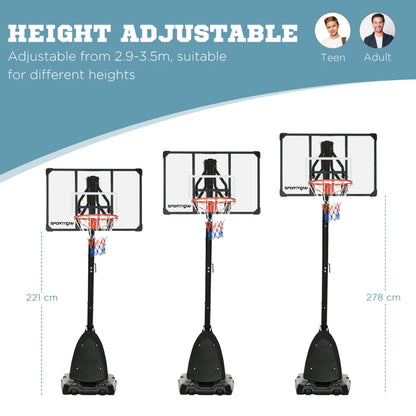 2.4-2.9m - Adjustable Baketball Hoop / Net with Weighted Base Stand and Rebound Plate