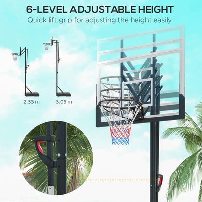 2.35-3.05m - Six Level Height Adjustable Basketball Hoop / Net and Stand