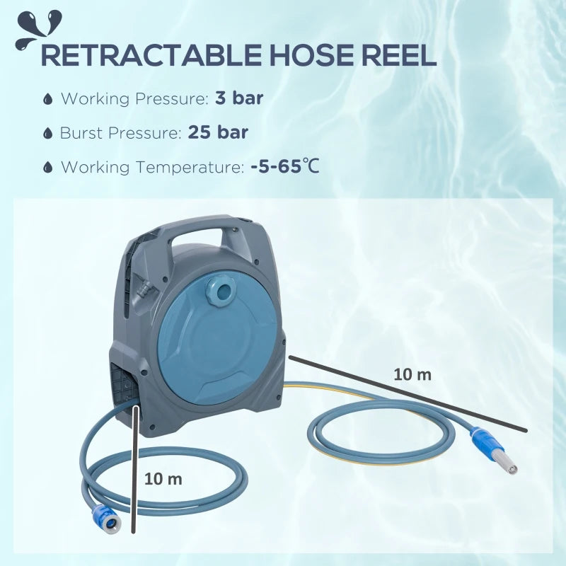 10m + 10m - Retractable Garden Hose Reel with Simple Manual Rewind