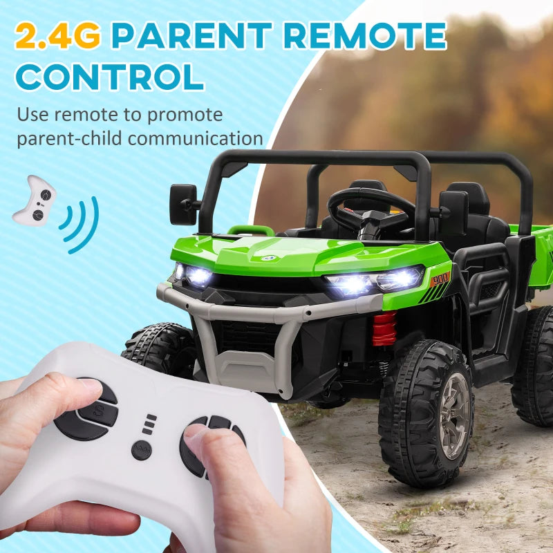 12V - 2 Seater Kids Electric Ride-On Car with Electric Bucket, Remote Control - Green