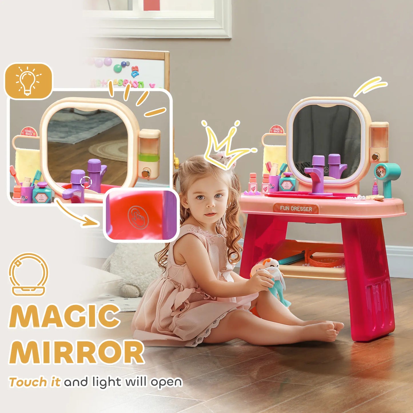 Kids Dressing Table Vanity Mirror with LED Light and 23 Accessories