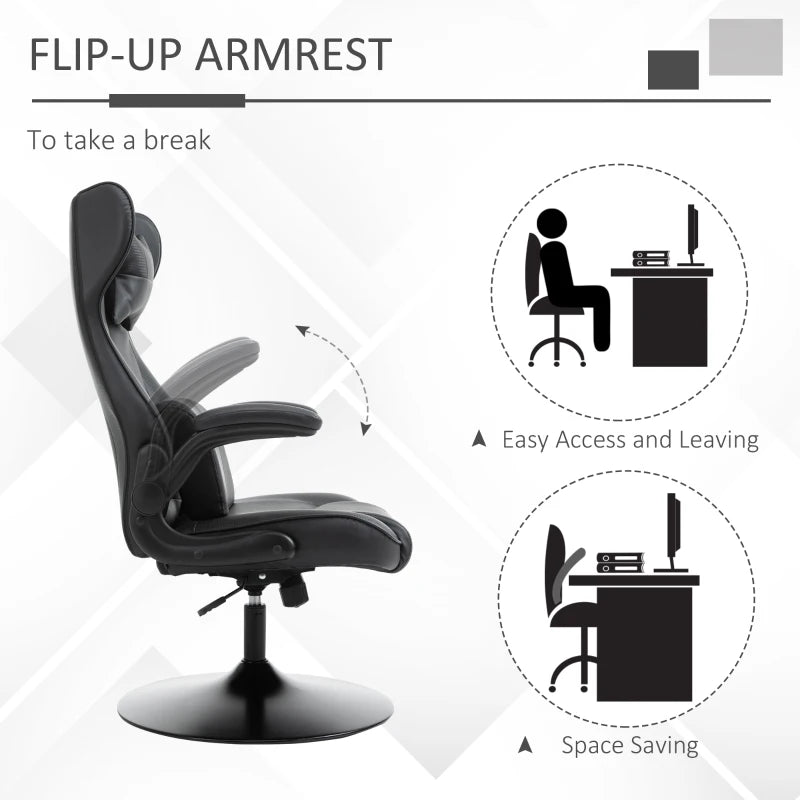 Video Game Home Office Chair with Lumbar Support, Racing Style, Swivel Base, Flip-up Armrest and Headrest