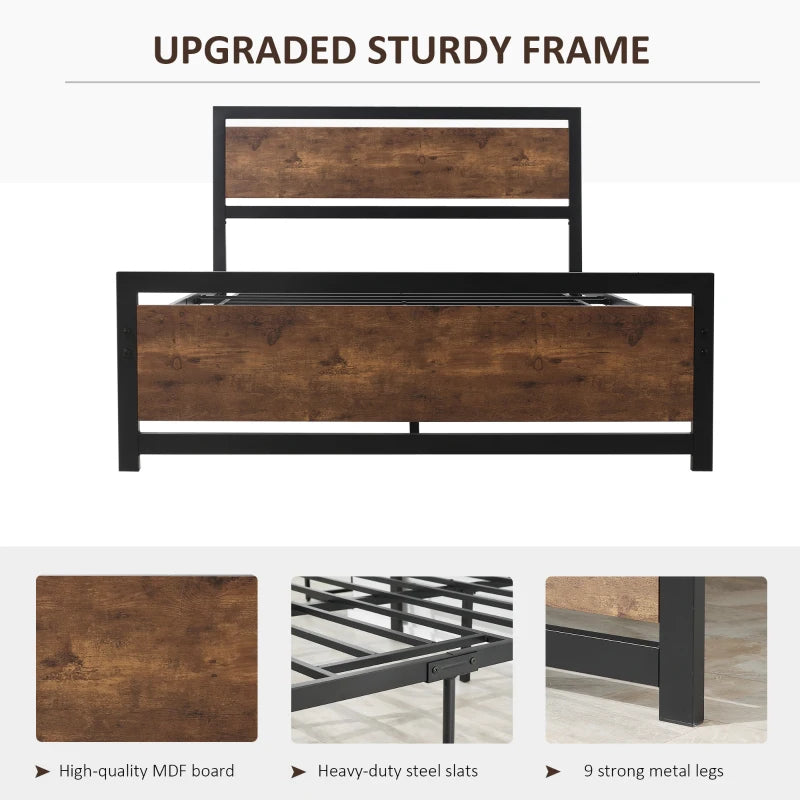 Rustic Style Double Bed Frame with Headboard & Footboard and Underbed Storage Space