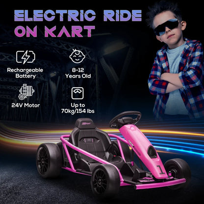 24V Electric Go Kart for Kids with 2 Speeds - Pink / Black