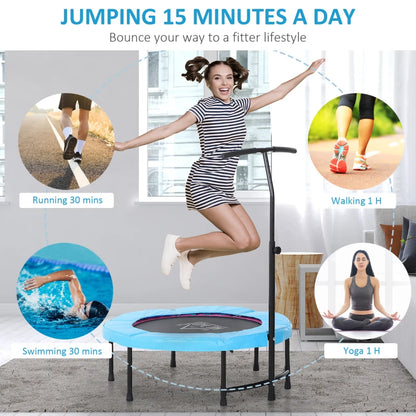 40" Mini Exercise Trampoline / Rebounder with Protective Spring Cover and Adjustable Handle