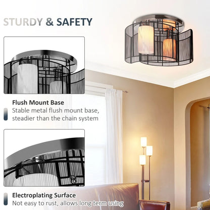 Modern Chandelier Style Ceiling Light with Flush Mount Metal Finish - Black