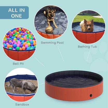 Dog / Pet Foldable Paddling Pool - Multi-Use - Bath/Grooming Tub, Sandbox, Ball Pit, Paddling Pool - Red