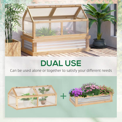 Raised Garden Bed with Greenhouse with Wooden Frame and Corrugated Sheet Surrounding