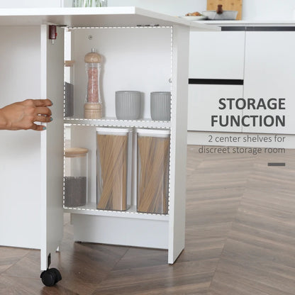 Foldaway Drop Leaf Dining Table with 2-Tier Shelving - White