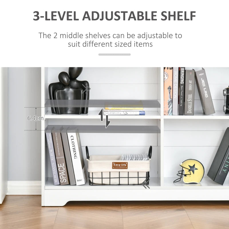 4-Compartment Low Bookcase - 2 Tier with Adjustable Shelves