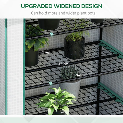 5-Tier Slimline Tall Greenhouse with Roll-Up Door and Wire Shelves - White / Green