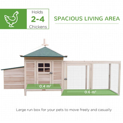 Large Chicken Coop with Outdoor Yard Run and Nesting Boxes - Natural Wood / Green